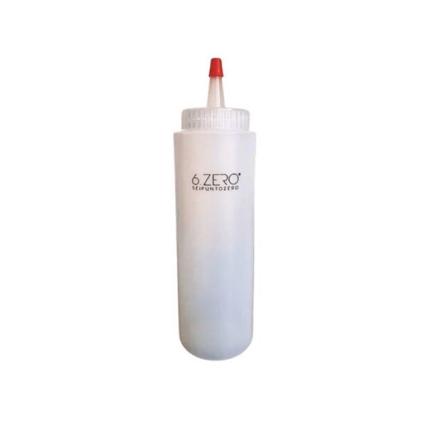 White squeeze bottle with a red nozzle cap, labeled '6 ZERO' on the front.