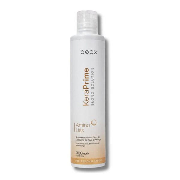 Beox KerPrime AminoLiss Blond Solution bottle, white with orange-brown text, 300 ml