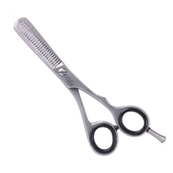 Professional thinning scissors with notched blade for reducing hair bulk in salons