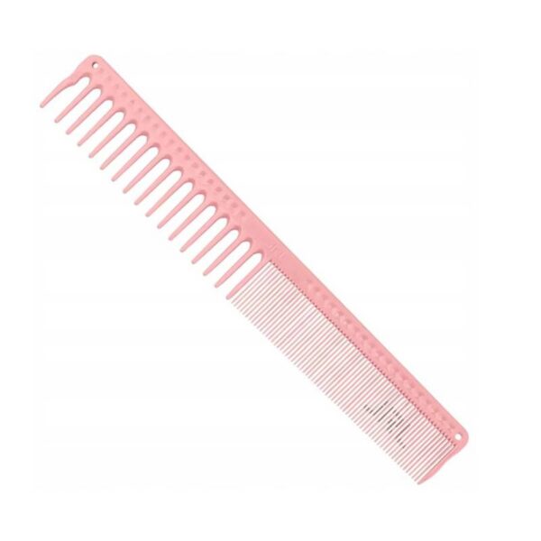Pink wide-tooth comb for detangling hair and styling.