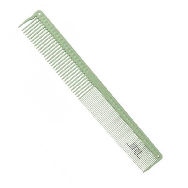 Green plastic wide-tooth comb for detangling hair.