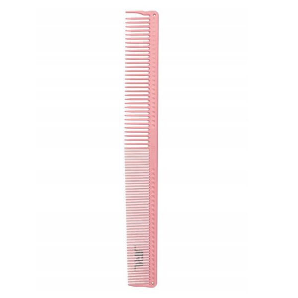 Pink plastic hair comb with long, evenly spaced teeth (sectioning/tail comb) for parting hair on a white background