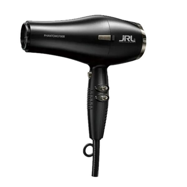 Black professional hair dryer with concentrator nozzle and model Phantom3700B label on the side (branding visible).