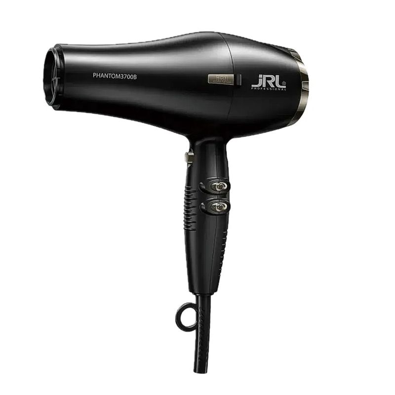 Black professional hair dryer with concentrator nozzle and model Phantom3700B label on the side (branding visible).