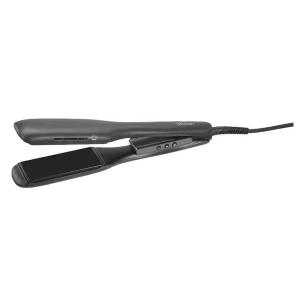 Ultron black hair straightener (flat iron) with a long power cord, used for curling/straightening hair.