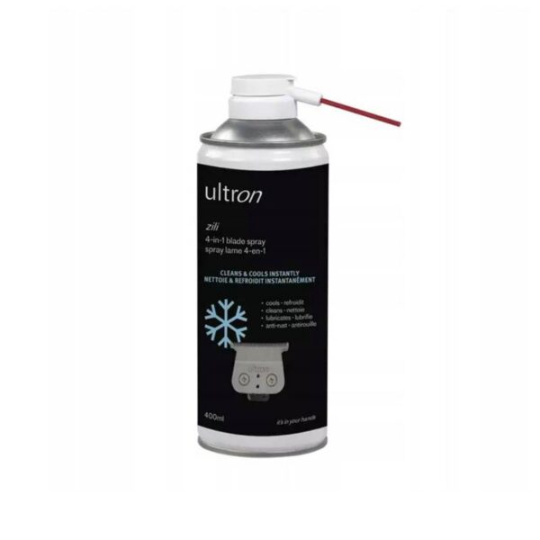 Ultron 4-in-1 blade spray can with white nozzle and red straw (400 ml) on a black label.